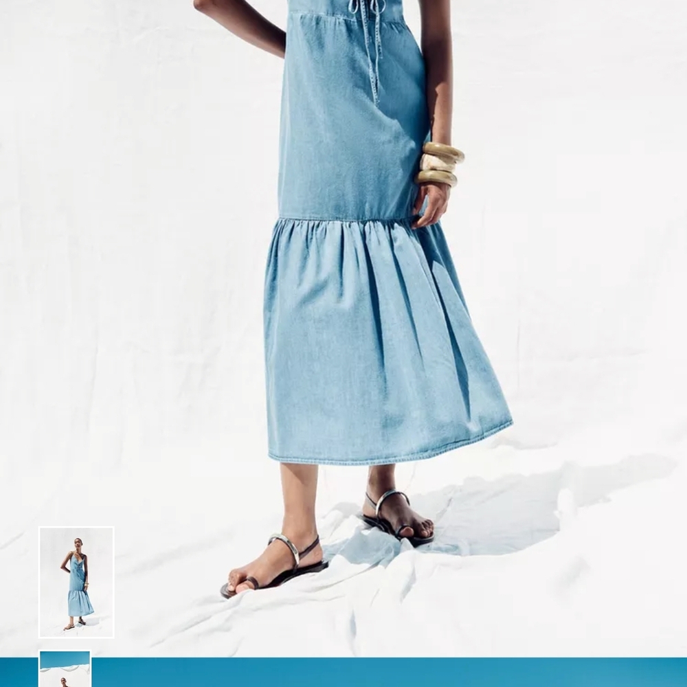Zara Sky Blue Tie-Front Midi Dress - Picture 8 of 11